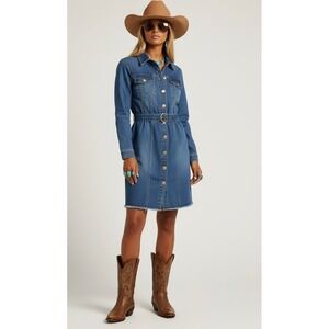 VINTAGE Y2K Western Guess Denim XL Jean Shirt Dress Button Front Long